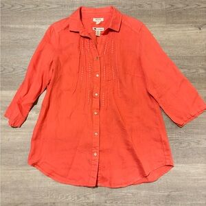 EUC Malvin Germany Women’s XL I Love Linen Pink 100% Linen Button Down Shirt